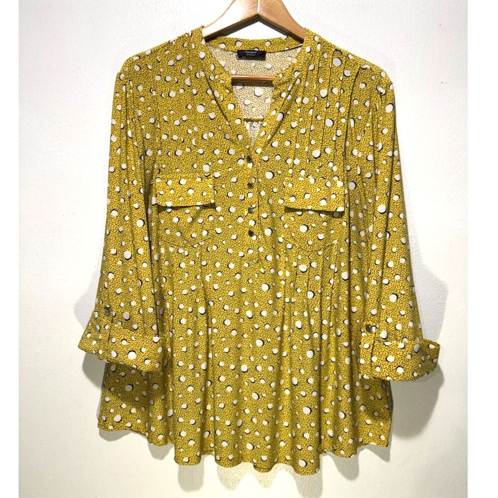 Cocomo popover shirt black yellow dots summer fall comfy casual women 2X